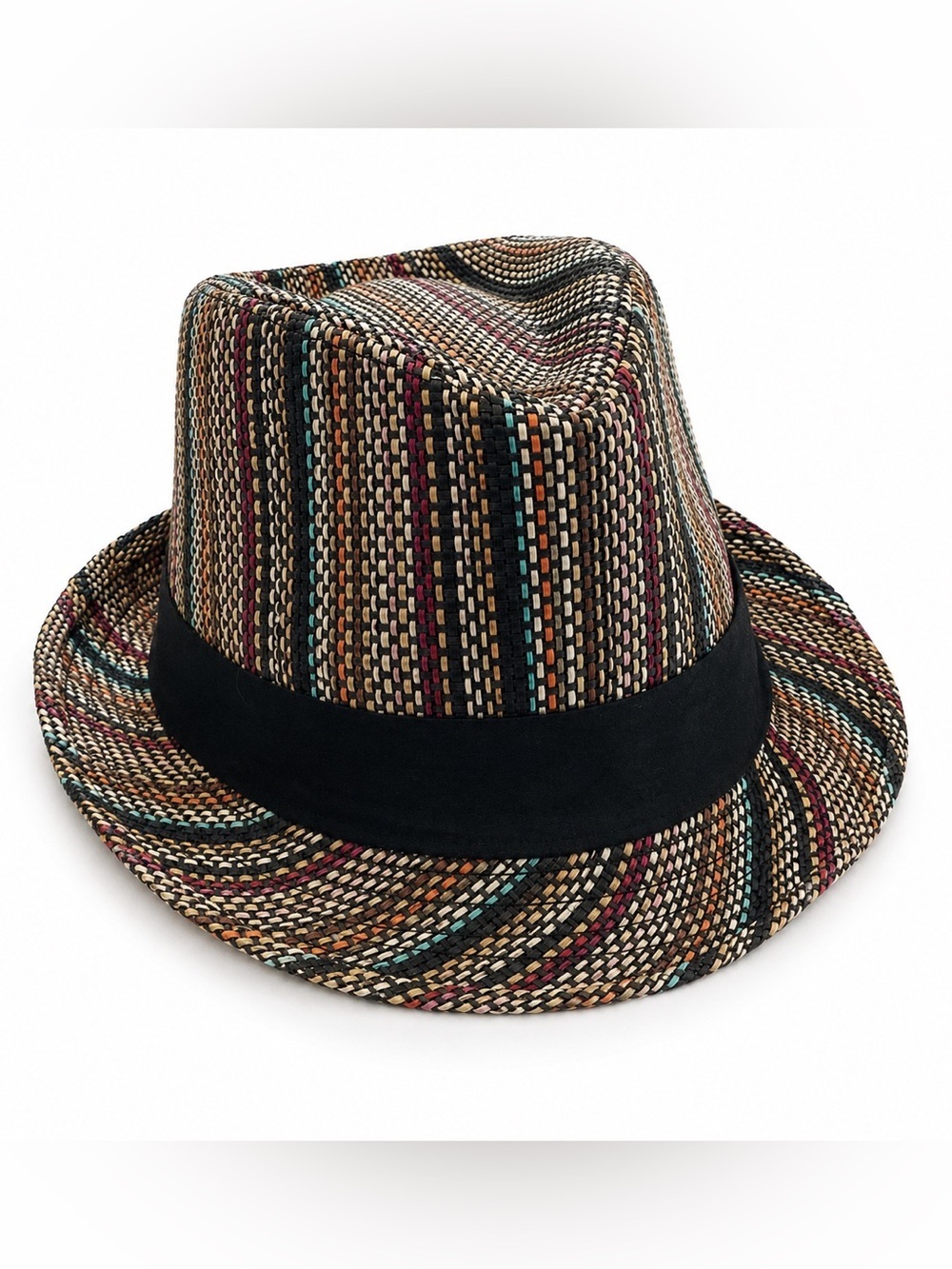 Striped Woven Fedora Hat | Boho Coastal Festival Chic Brim Hat